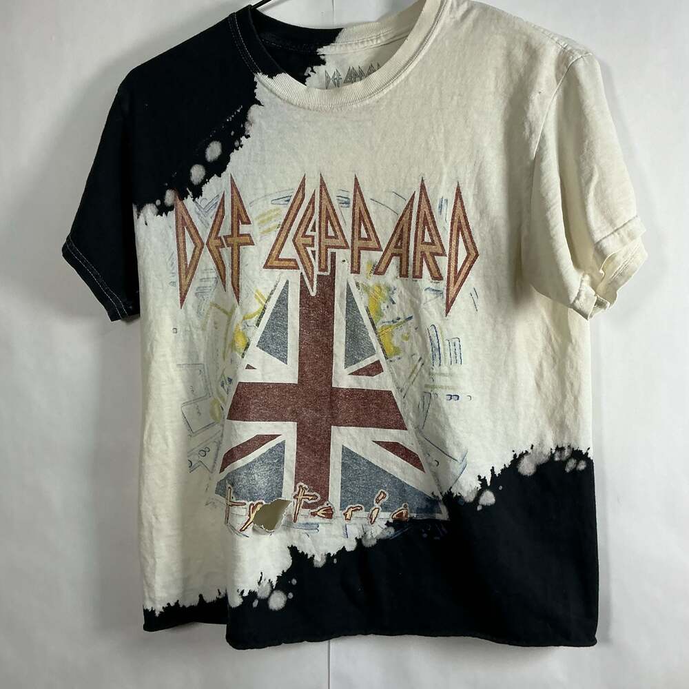 Def Leppard Hysteria Union Jack Graphic Bleach Distressed T-Shirt Size S